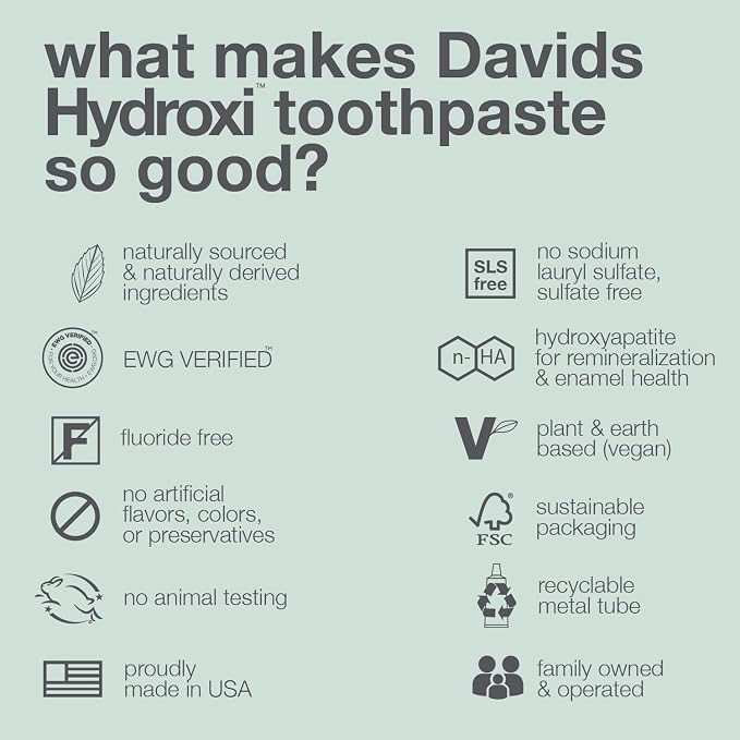Davids Nano Hydroxyapatite Remineralizing Antiplaque Whitening Mint 4oz 3pk | Enamel Health | SLS Free | Fluoride Free | Fresh Breath | Made in USA | Nano-Hydroxyapatite Toothpaste (3 Pack)