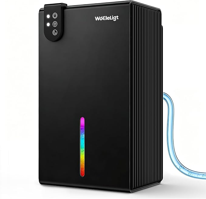98 OZ Small Dehumidifier for Home 1000 Sq Ft, Quiet Dehumidifier with Drain Hose, Auto Shut-Off, Sleep Mode, 7-Color Light for Basement, Bedroom, Bathroom, Closet, RV (Pure Black)