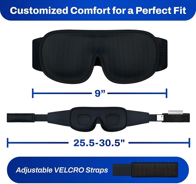 DefenderShield E M F Protection Sleep Mask – Travel Accessories with Blackout Memory Foam – Adjustable Eye Masks for Sleep with Breathable Mesh for Travel & Protection – Black Sleeping Mask, 1 Pack