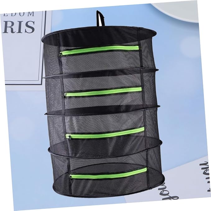 4-Layers Drying Net with Zipper, Folding Laundry Dryer Storage Bag for Fruits and Vegetables, 60cm Diameter Mesh Drying Rack for Indoor and Outdoor Use