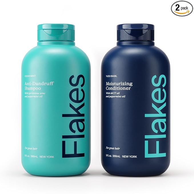 Flakes Anti Dandruff Shampoo and Conditioner Set | Dry, Flaky, & Itchy Scalp Shampoo | Sulfate & Paraben Free for Healthy Hair | Hydrating Shampoo and Moisturizing Conditioner for Scalp Care | 9 fl oz