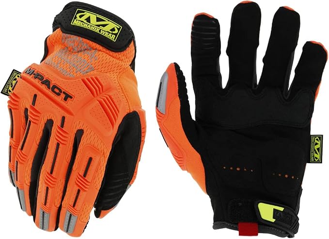 Mechanix Wear Hi-Viz M-Pact Gloves - High-Visibility Impact Gloves - For Builders Safety - For Construction - Vibration Absorbing - Touchscreen Compatible - Fluorescent Orange - Small