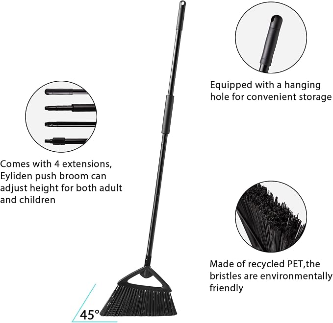 Eyliden Commercial Broom and Dustpan Set, with Long Handle, Comb Teeth Dust Pan Sweep Set for Outdoor Garages Courtyard Sidewalks Decks Indoor Home Kitchen Room Office
