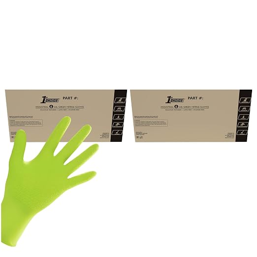 1st Choice Green 6 mil Nitrile Disposable Gloves Diamond Grip XL 2000 | Bulk Purchasing Options, Medium Duty Gloves for Mechanics, Business, and Household Tasks, Food Safe and Chemical Resistant