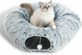 AUOON Plush Cat Tunnel Bed for Indoor Cats, 36" L x 36" W x 11.5" H, Gray | 2 in-1 Interactive Cat Toy, with Hanging Ball Toy, Machine Washable Center Pad, for Kitten Puppy Rabbit Ferret