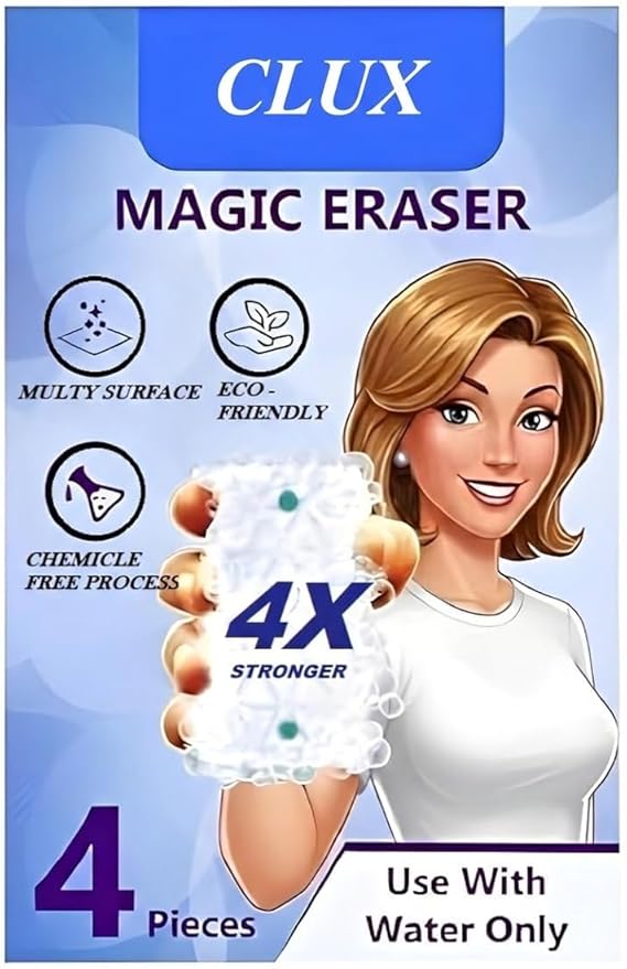 Magic Eraser Cleaning Sponge | Pack of 4 | Chemical-Free, Multi-Purpose Wipe for Effortless Cleaning of Kitchen, Bathroom, Walls, Shoes & More – Tough on Stains, Gentle on Surfaces (AA)
