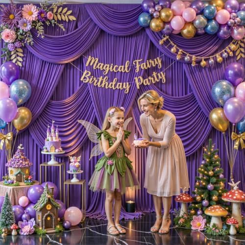 10 Panels Purple Backdrop Curtain for Parties Wedding Wrinkle Free Purple Photo Curtains Backdrop Drapes Fabric Decoration for Birthday Party Photography 50ft(W) x 10ft(H)