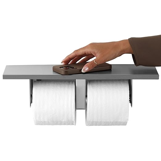 Bobrick Toilet Tissue Dispenser with Utility Shelf, Surface-Mounted, Satin-Finish Stainless Steel, Holds Two Standard Rolls, Dual Roll Capacity, Ideal for Commercial Restrooms (Model B-2840)