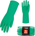 Vgo... 5-Pairs Reusable Household Gloves, Rubber Dishwashing gloves, Extra Thickness, Long Sleeves, Kitchen Cleaning, Working, Painting, Gardening, Pet Care (Size M, Green, HH4601)