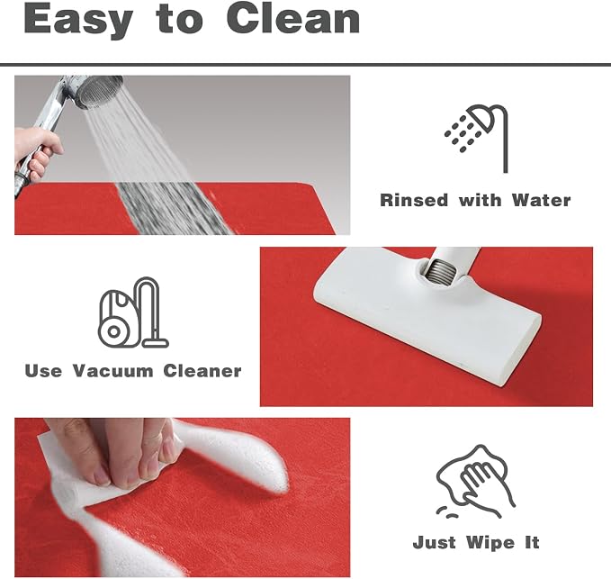 TYUU Bath Mat, Bathroom Rugs Non Slip Washable Thin Absorbent Quick Dry Bath Mat Fits Under Door Bathroom Floor Mat Perfect for Bath, Shower, or Sink 20"x48" Red