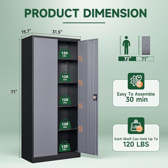 Metal Garage Storage Cabinets with Lock Door and Adjustable Shelves, Steel Tool Cabinets for Home,Office,Warehouse Organisieren (Black Gray)
