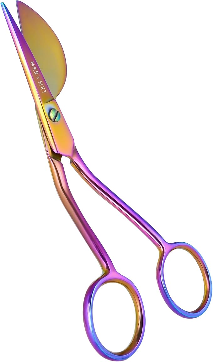 Premium Embroidery Scissors Set of 3 Kit - Double Bent Offset Duckbill, Spring Action Curved Blade and Double Bend Long Applique Needlepoint with Pouch Sleeve (Rainbow)