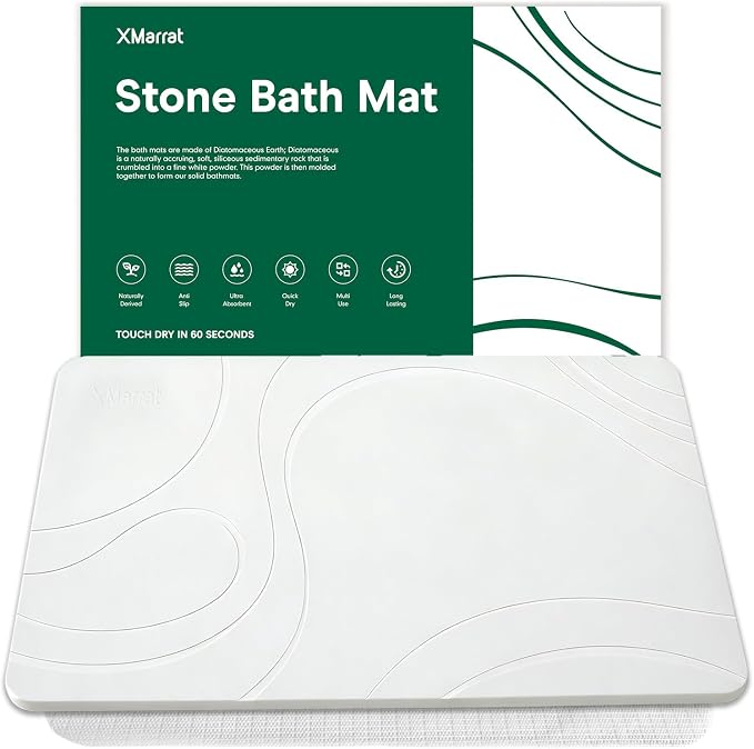 XMarrat Stone Bath Mat, 23.6'' x 15.4'' Super Absorbent Diatomaceous Earth Bath Mat Large, Quick Drying Non-Slip Diatomite Stone Bath Mats for Bathroom, Easy to Clean