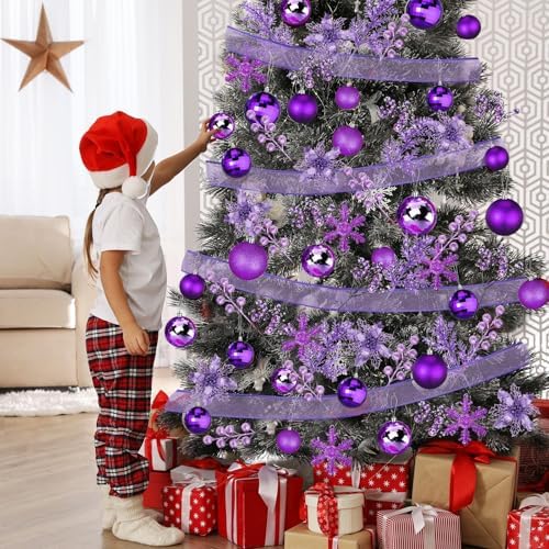Sratte 94 Pcs Christmas Tree Ornaments Decoration Set, Purple
