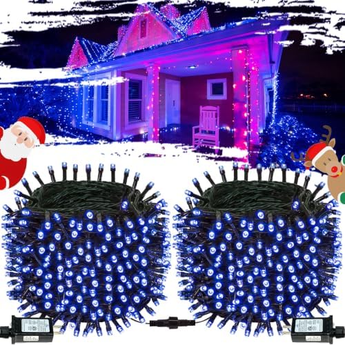 OZS Connectable 2-Pack 164Ft 400LED Christmas String Lights, Blue