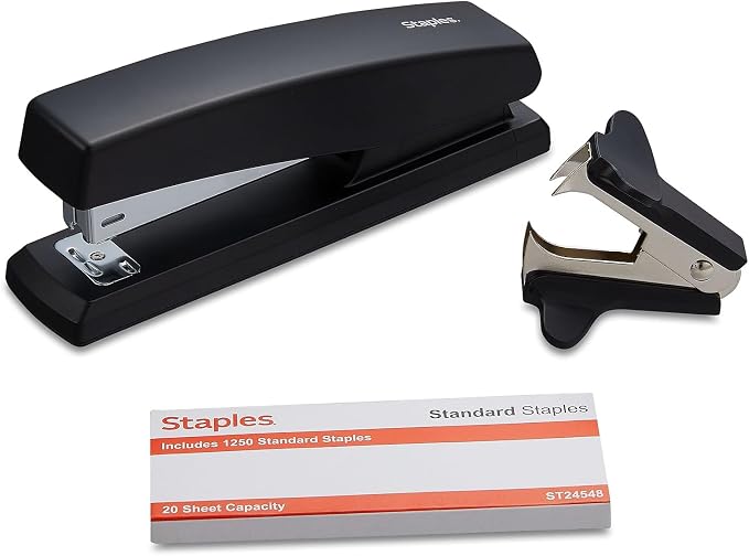 Staples Desktop Stapler, 20-Sheet Capacity, Staples Included, Black, 24/Carton