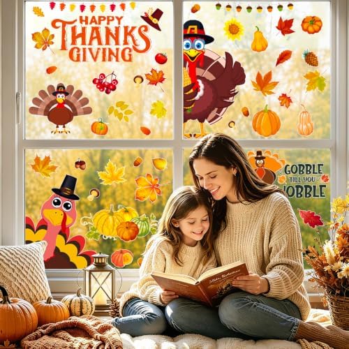 LUDILO Fall Thanksgiving Window Clings Static Window Decal for Fall Décor