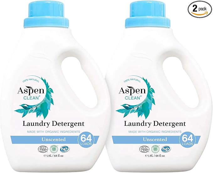 AspenClean | HE Liquid Laundry Detergent | Unscented | Non - Toxic | Natural | EWG Verified | Safe for Babies, Pets & Kids | 64 fl oz (2-pack)