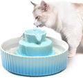 360 Ceramic Pet Fountain, Advanced Porcelain Cat Water Fountain, 70 oz.Drinking Fountains Bowl for Cat and Dogs with Replacement Filters and Foam (Green Blue)
