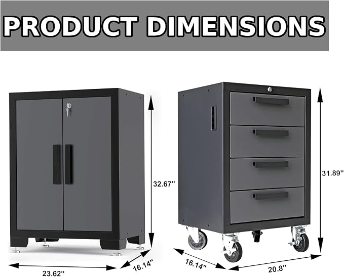 Torin Garage Storage Cabinets System, 9 Piece Workshop Cabinet Set in Black | Included Steel Drawers Rolling Chest,Locked Storage Cabinet, Perfect for Organizing Garage and Tools, 129.92", Black/Grey