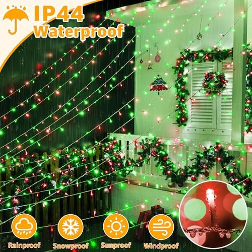 Ollny Christmas Lights Outdoor 800LED 262FT, Red and Green Plug in