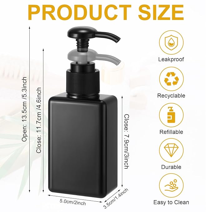 Domensi 24 Pcs 100ml /3.4 oz Pump Bottle Mini Travel Bottles Small Dispenser Containers Plastic Pump Lotion Dispenser Empty Square Travel Size Containers Toiletries (Whole Black)