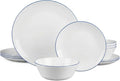 Dinnerware Sets for 4, 12 Piece Navy Blue Rim Opal Glass Set | Plates and bowls with dishwasher and microwave safe design, chip and scratch resistant dishware for stylish dining