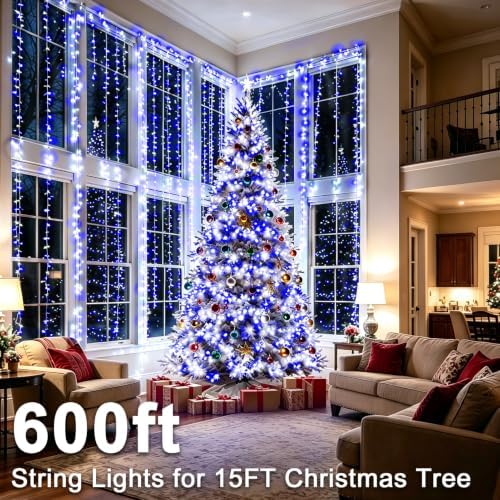KNONEW 600ft 1500 LED Christmas Lights Outdoor String Light for Tree Decor