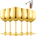 UNISWEET Stainless Steel Wine Glasses Set of 6 with 1 Corkscrew, Gold | 17oz Unbreakable Metal Wine Goblets, Reusable & Sturdy, Ideal for Outdoor, Travel, Camping, Pool, Gift for Wine Lovers