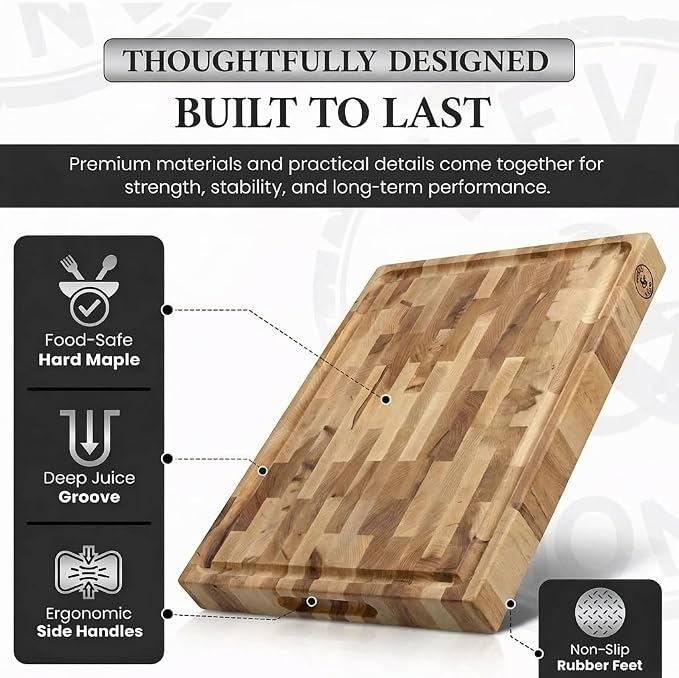 Maple End-Grain Cutting Board (Made in USA) 17" x 13" x 1.75" (10 lbs) | Thick Butcher Block – Juice Groove, Non-Slip Feet – Food-Safe Mineral Oil Finish – Premium Gift Box