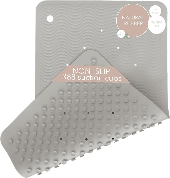HEVEA Natural Rubber Wave Bath Mat – Long 28 × 16 in - Non-Slip Shower & Bathtub Mat with 388 Suction Cups, Plastic-Free & Biodegradable (Granite)