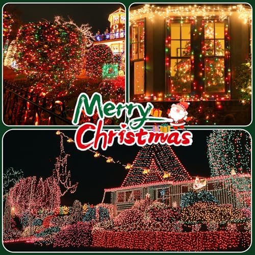 OZS Connectable 2-Pack 164Ft 400LED Christmas String Lights, Red & Green
