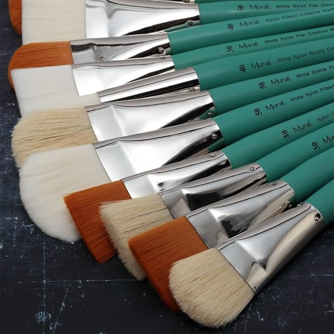 Creative Mark Art Supplies Large Mural Synthetic Golden Taklon Paint Brush - Filbert #30, 40, 50 - Artist Supplies for Acrylics, Watercolors, and Oils - Durable, Resilient, Seamless Ferrules