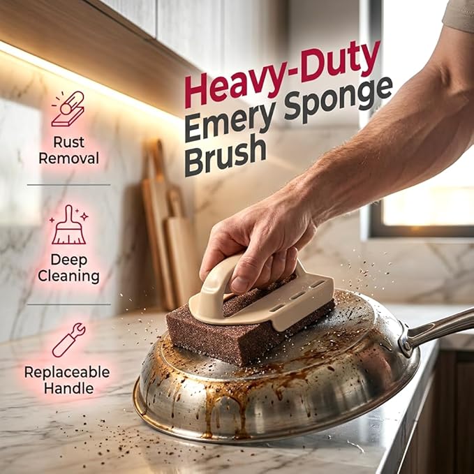 Magics Emery Cleaning Sponge, Pot Scrubber Carborundum Sponge with Handle, Cleaning Eraser Scrub Pads for Cleaning Pots and Pans, BBQ Grill Dish Brush Scouring Pads (Mix 12pcs)