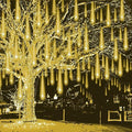 Weepong Christmas Lights Outdoor Falling Rain Meteor Shower Lights 12 inch 16 Tube 384 LED Snowfall Icicle Cascading String Light for Xmas Tree Christmas Decorations Holiday Garden, UL Plug,Warm White
