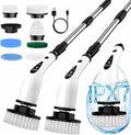 Electric Spin Scrubber, 3-Speed Cordless Cleaning Brush with 8 Brush Heads & Base, IPX7 Waterproof, Adjustable Long Handle, Digital Display, 2500mAh Fast Charging, for Bathroom, Tub, Tile, Floor