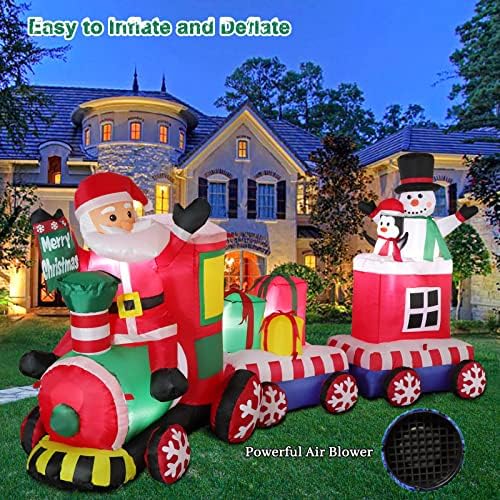 FunFanso 8 FT Christmas Inflatable Train with Santa, Snowman, Gift Boxes