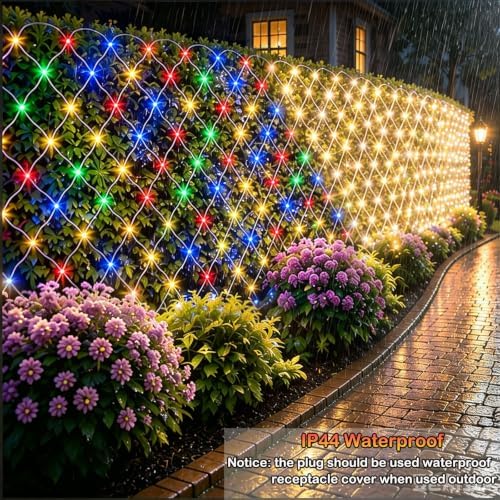 610 LED Net Lights Dual Color Changing, 34.5ft x 5ft Christmas Mesh Lights Clear Wire 11 Modes, Waterproof String Lights for Bushes Xmas Tree Garden Holiday Outdoor Party - Warm White & Multicolor