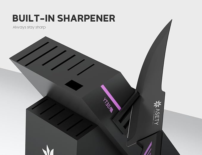 ASETY Knife Set, 15 PCS Kitchen Knife Set with Built-in Sharpener Block | Razor Sharp, Dishwasher Safe knives, Stainless Steel Knife Block Set, Ergonomic Non-Slip Handle, Elegant Box for Men Women