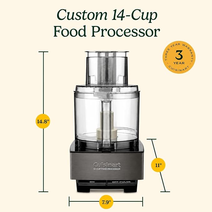Cuisinart Food Processor 14-Cup Vegetable Chopper for Mincing, Dicing, Shredding, Puree & Kneading Dough, Black Stainless, DFP-14BKSY