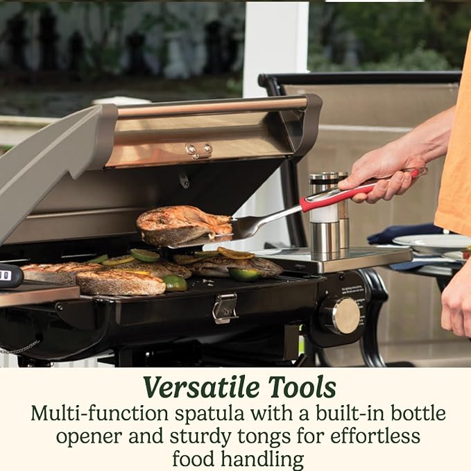 Cuisinart 3 Piece BBQ Set - Stainless Steel Spatula, Fork and Tongs with Long Handle, Heat Resistant Glove, Ideal BBQ Grill Tools