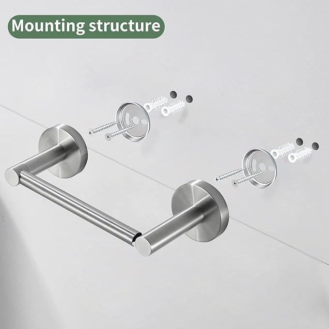 Brushed Nickel Toilet Paper Holder Towel Ring, Hand Towel Holder and Toilet Roll Holder Double Post Pivoting Bathroom Accessories Wall Mounted Bathroom Hardware Set Stainless Steel, 2 Pieces