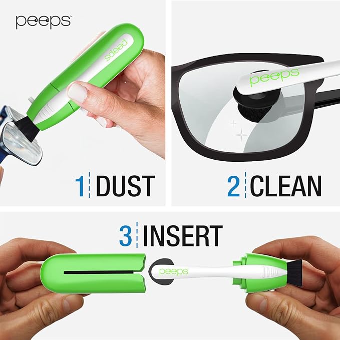 Peeps Glasses Cleaner - for Eyeglasses, Reading Glasses, and More - Lens Cleaner with Carbon Microfiber Tech-Injected Green-2 Count (Pack of 1)