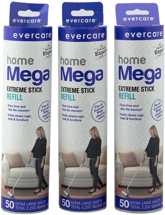 BAIJAC Replacemelt for Evercare Large Surface Mega Lint Roller Refills, 50 Sheets, 3 Pack Rollers