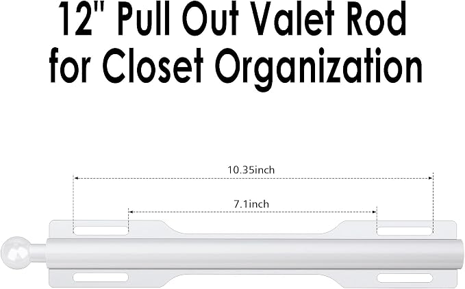 12" Valet Rod for Closet Pull Out (2 Pack, White)