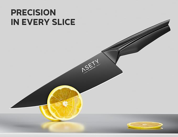 ASETY Kitchen Knife Set, 15 PCS Knife Block Set, Dishwasher Safe, Black | Razor Sharp Knives, Wood Block with Built-In Sharpener, Stainless Steel Knives set for Kitchen, Ergonomic Non-Slip Handle