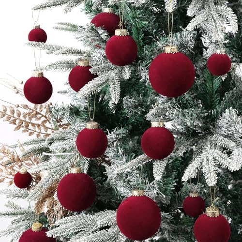 Burgundy Velvet Christmas Ball Ornaments-46pcs Shatterproof Tree Decoration