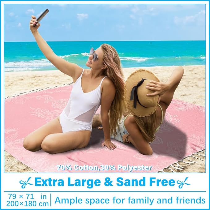 Vikumond Turkish Beach Towel Blanket Oversized 79x71 Inch Quick Dry Turtle | Lightweight Compact Portable Sand Free Absorbent Boho Woven Throw for Pool Swimming Picnic Camping Cruise Outdoor Essentials