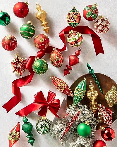 Balsam Hill Christmas Cheer Bauble Set - Old-World Holiday Treasures Vintage Ornaments, 35 Pieces for Tree Decorations