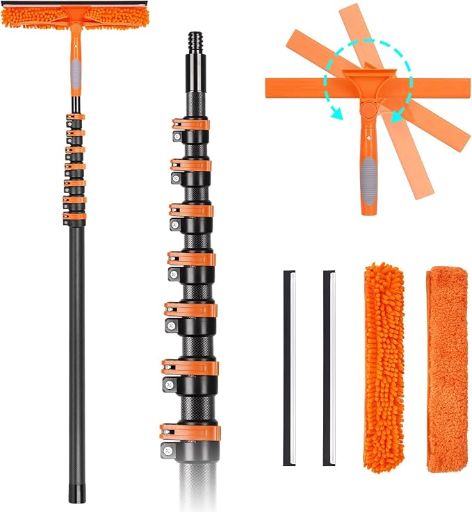 4.7-30FT Carbon Fiber Telescopic Squeegee for Window Cleaning Kit | Ultra-Light Heavy-Duty Carbon Fiber Extension Pole with 3/4 threaded Tip for Wide Accessory Compatibility